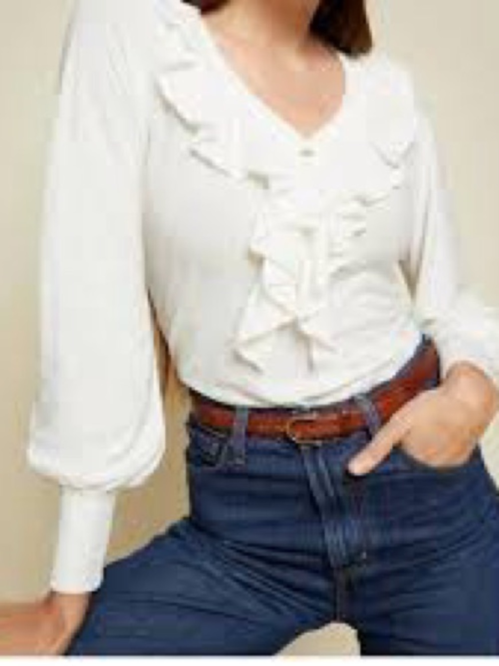 Nation LTD Cream Ruffle V-Neck Blouse